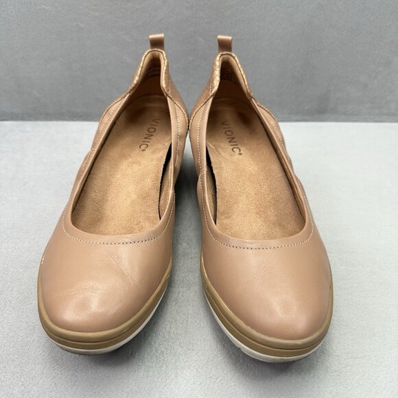 Vionic Jacey Womens Size 7 Wedge Toffee Brown Leather Slip On Comfort Support - Picture 2 of 8